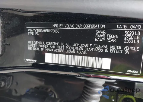 2013 Volvo S80 T6 from USA, damaged, VIN YV1902AH8D1173055